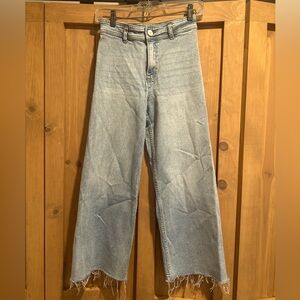 Zara Light Blue Wide Leg Jeans with Frayed Hem